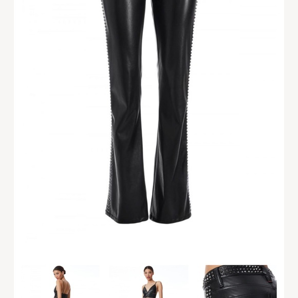 Alice & Olivia New NWT current style $795 100% leather metal studs pants size 4 - Picture 11 of 13